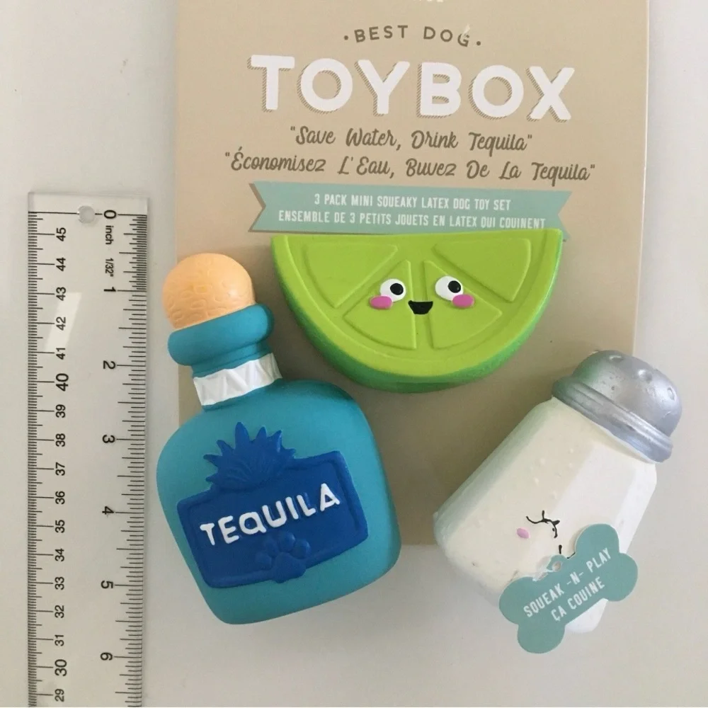 Dog Toys 3 Squeaky Latex “Save Water Drink Tequila” Salt, Lime NEW | Fringe